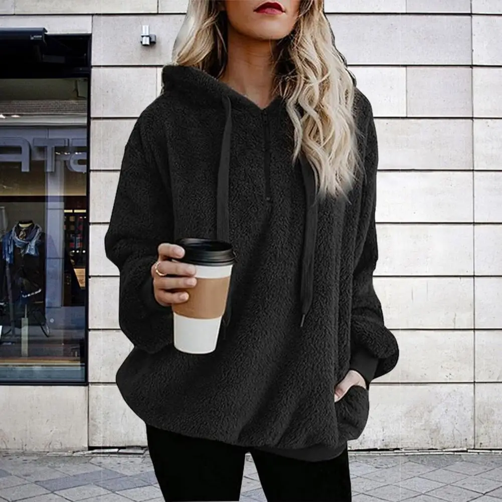 Felpa con cappuccio da donna in tinta unita felpa con cappuccio in pile Sherpa accogliente per donna giacca con Zip in Cashmere caldo capispalla invernale da indossare all'aperto