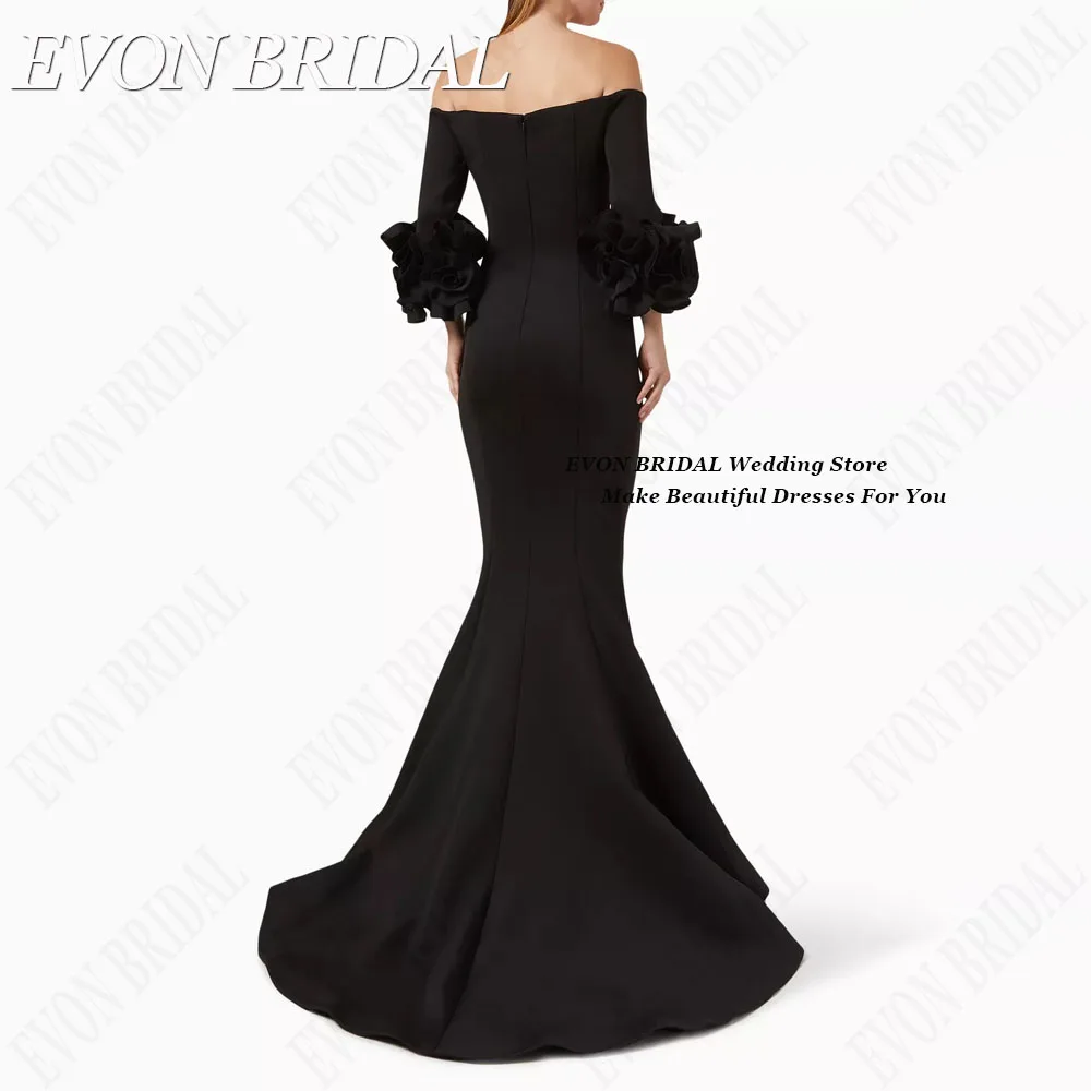 EVON BRIDAL Luxury Evening Dresses For Women Mermaid Satin Formal Occasion Dresses Sweep Train Vestidos De Ocasião Half Sleeves