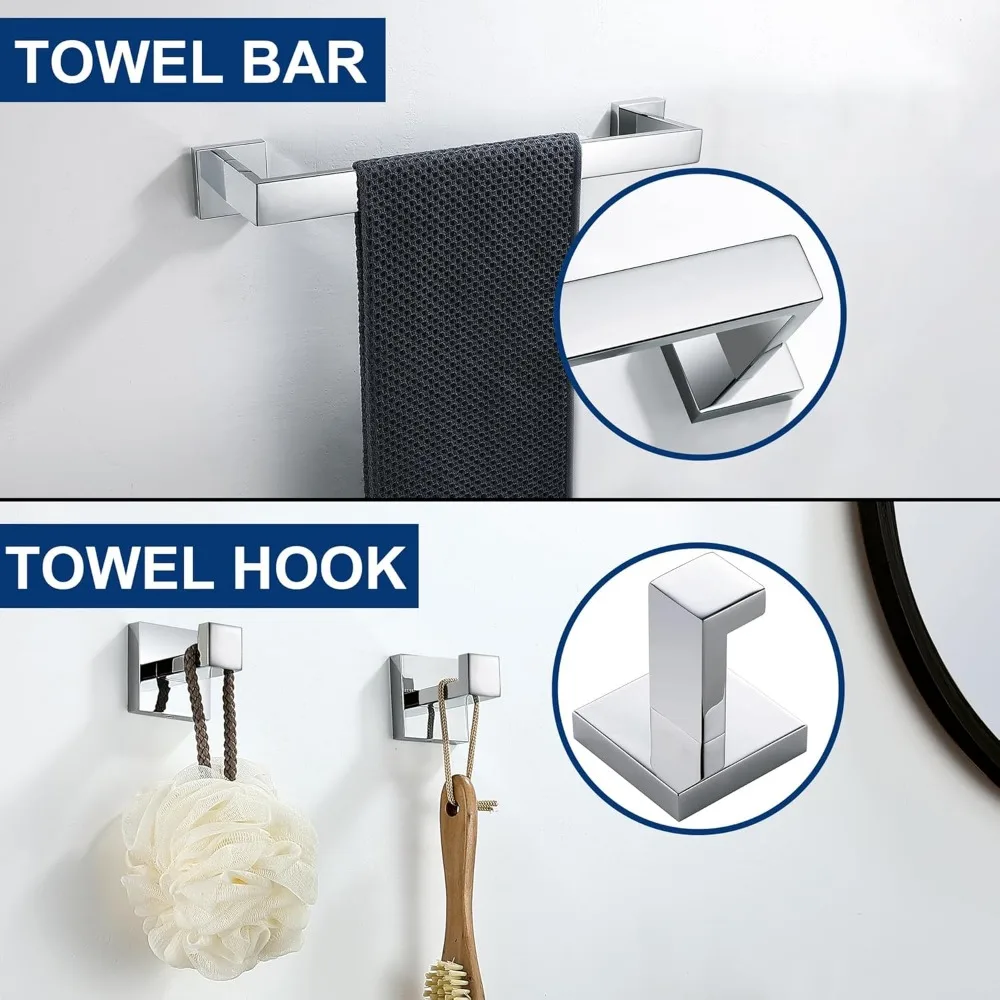 Stainless Steel Bathroom Hardware Set with Towel Rack and Square Towels in Polished Chrome Finish