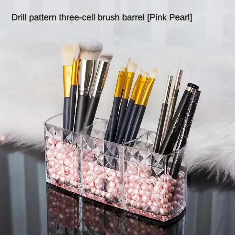 Multi-functional Diamond-Patterned Acrylic Holder for Makeup Brushes and Pens