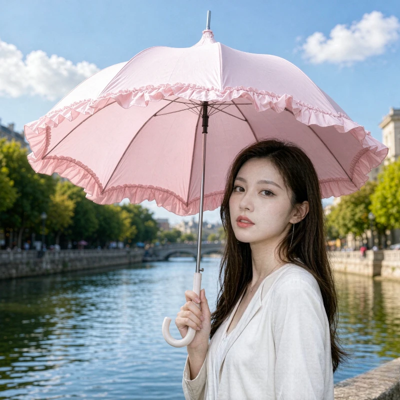 Gothic Bat Straight Bone Umbrella Manual Long Handle Lace Princess Parasol UV Protection Rainproof Sun Protection Women 고딕 양산