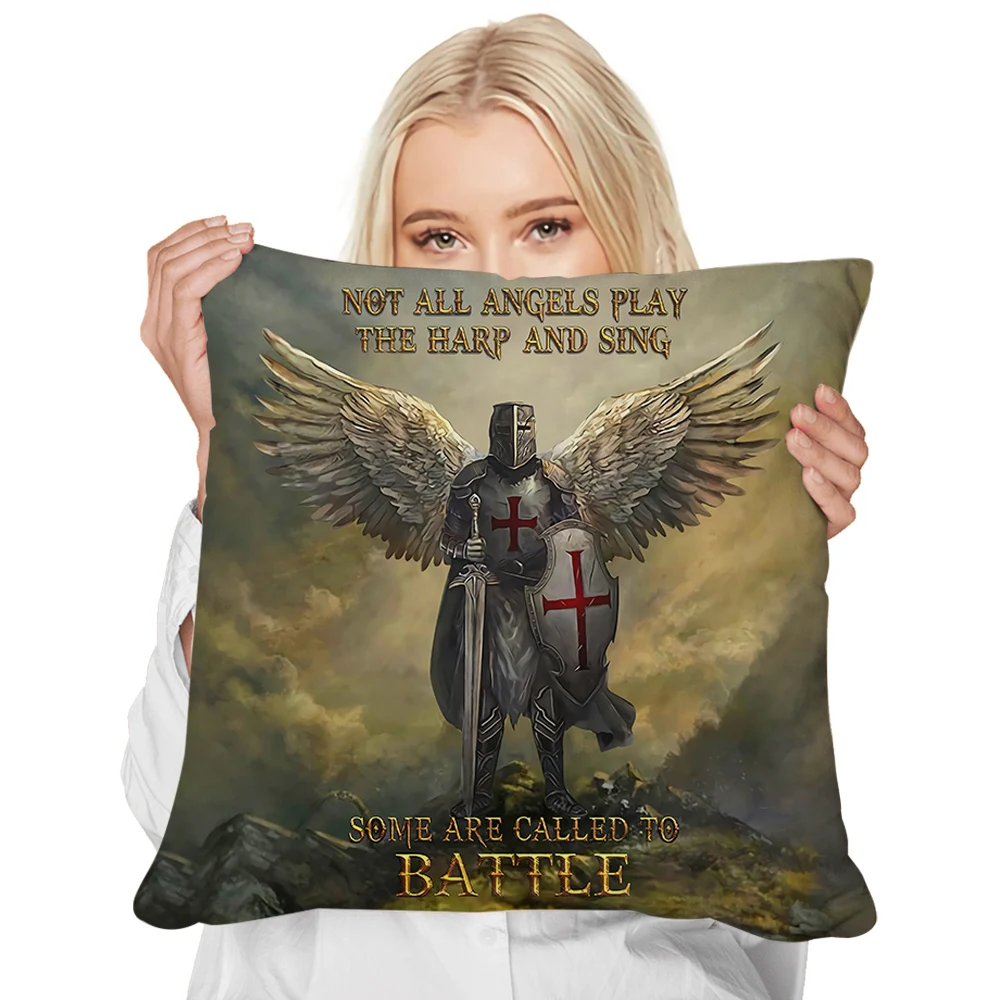 HX Knights Templar Pillow Case Some Angels Called To Battle 3D Print Cushion Cover Polyester Pillows Home Decor Dropshipping