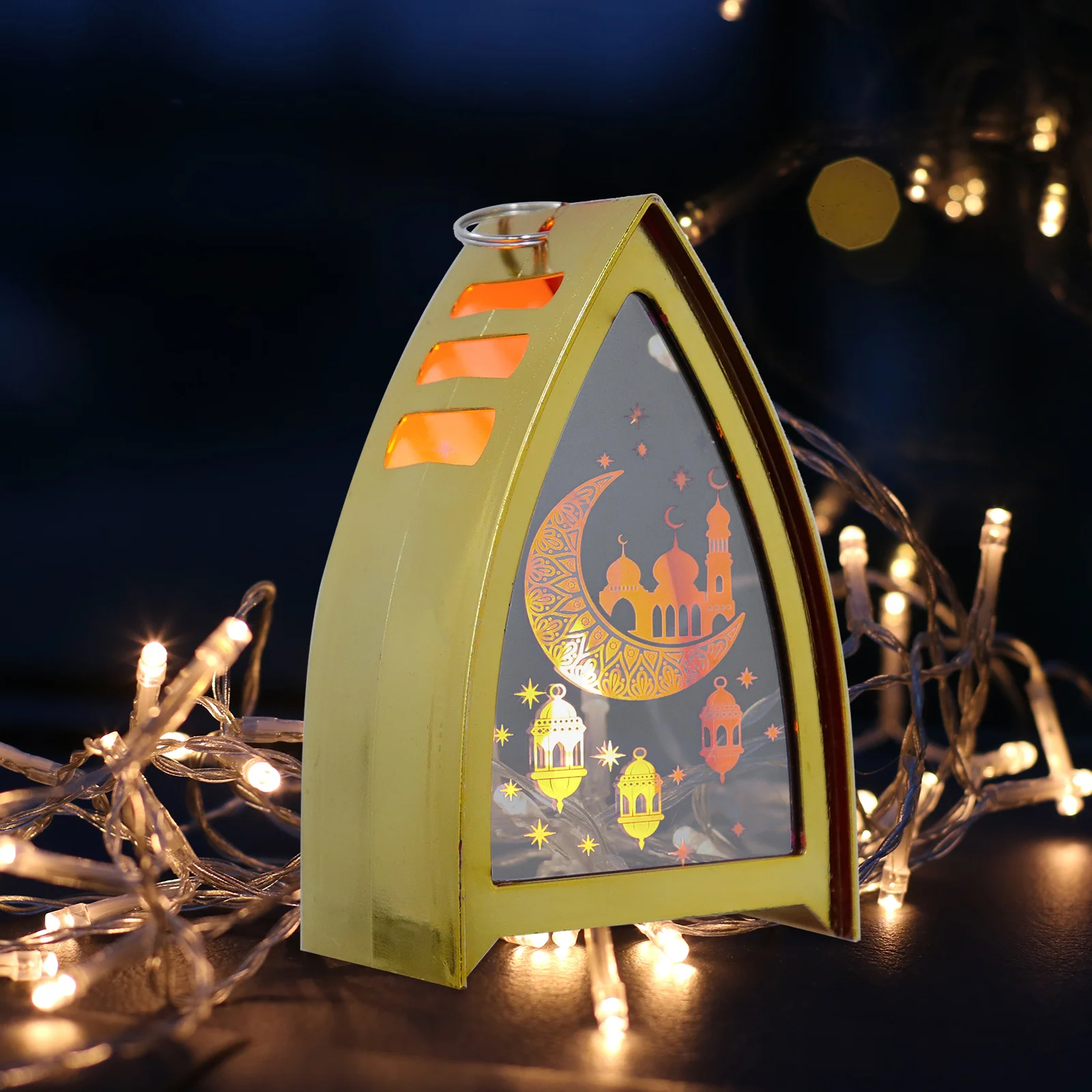 

Electronic Lantern Decoration Eid Golden Islamic LED for Home Ramadan Lights Desktop Glass Plastic Lamp Decorations
