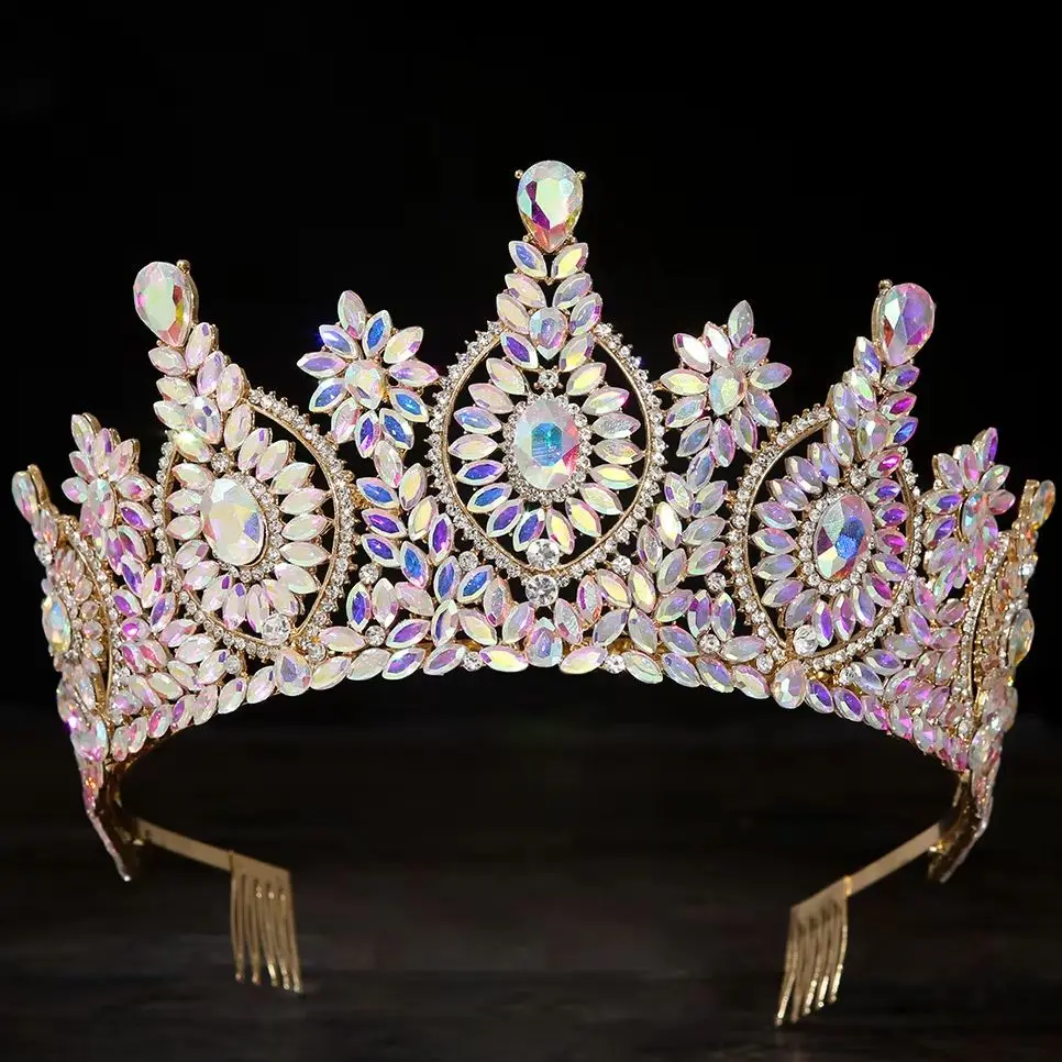 DIEZI 12 Colors Vintage Luxury Baroque AB Crystal Tiara For Women Wedding Party Elegant Bridal Bride Crown Hair Accessories