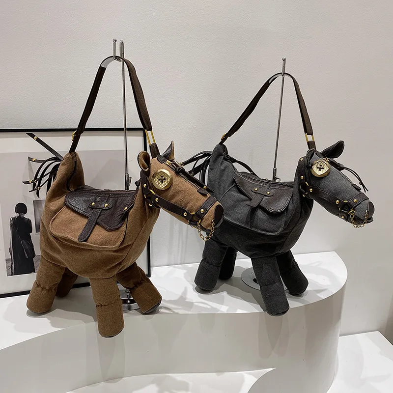 

Women's Fashion Creative 3D Horse Shaped Crossbody Bag Vintage Canvas Shoulder Bag Large Capacity for Daily Use & Streetwear