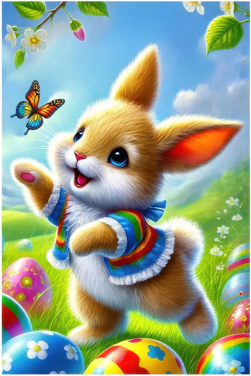 Happy Easter Bunny Garden Flag Double Sided 12x18 Inch Easter Garden Flag Bunny Rabbit Egg Butterfly Decorative Outdoor Yard SSL