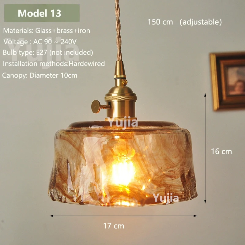 Hanglamp in meerdere stijlen Amberglas Lmapshade Messing Vintage bedlampje Verstelbare hanglamp Keukeneiland Eetkamer