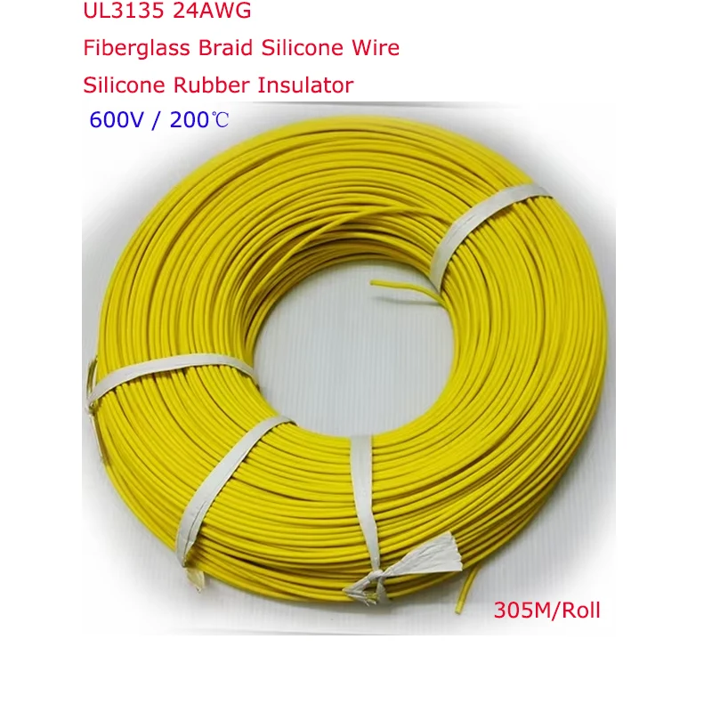 305mx5Roll UL3135 24AWG Silicone Fiberglass Wire 600V/200C Heatproof Braid Tinned Copper Textile Electronic Cables