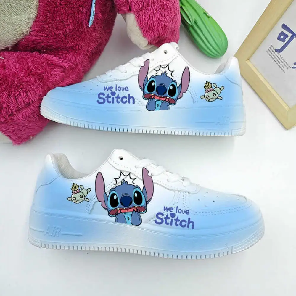 Kawaii Stitch Angel Couple Sneakers Men Women Casual Shoes Male Board Shoes Fashion Girls Soft Sports Shoes Flats 3D Graffiti