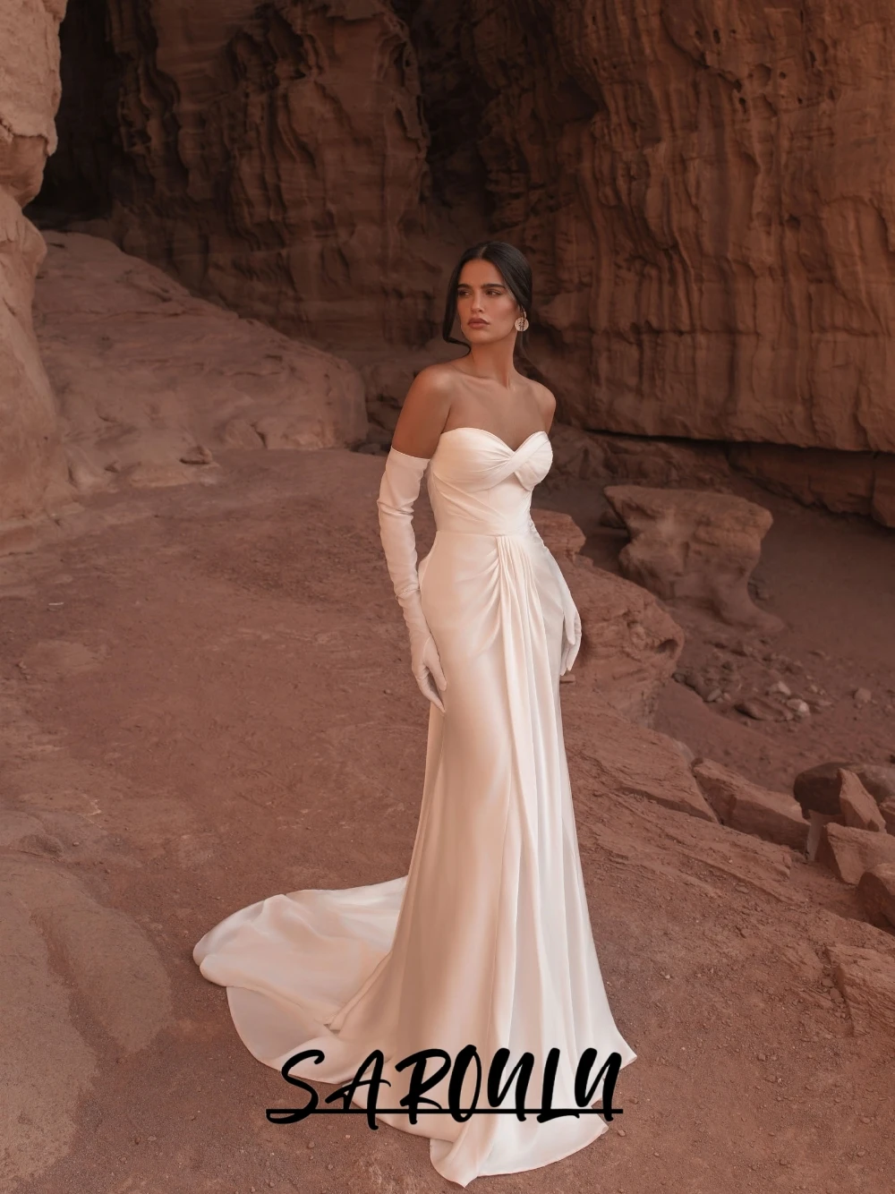 

Ruched Satin Sweetheart Neck Wedding Dress Graceful Mermaid Customized Bride Wear No Gloves Simple Slim Fit Bridal Gown