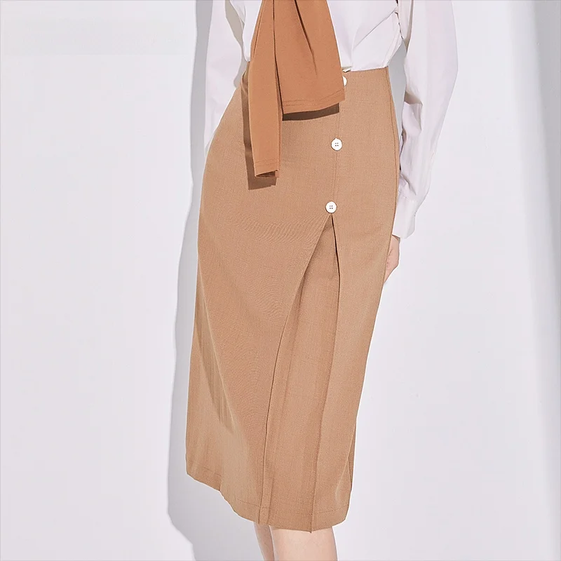 

Новая универсальная юбка Dailanzhi для весны и осени, цветная, в стиле OL, с завязками, средней длины, облегающая, с высокой талией, А-силуэт