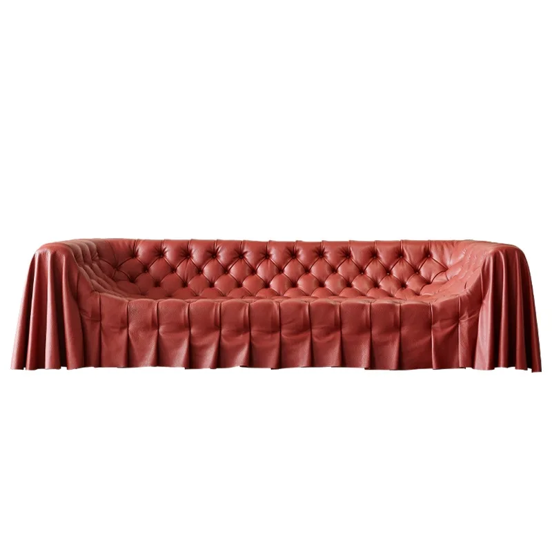 American-style light luxury leather and fabric straight sofa for small apartments, living rooms, hotel lobbies,