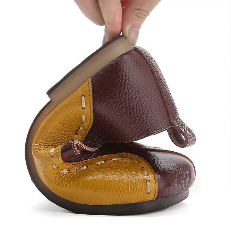New square toe luxury flats women's shoes 2024 calf leather loafers ladies patches shallow shoes mom ballet flats woman moccasin