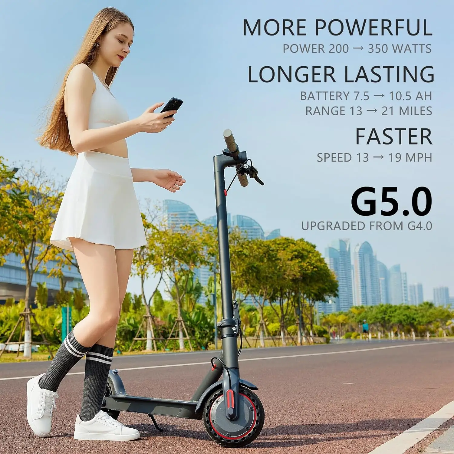 Scooter Adults - 21Mile Range & 19MPH Speed E-Scooter, 350W Scooter for Adults up to 264lbs, Folding Scooters with 8.5