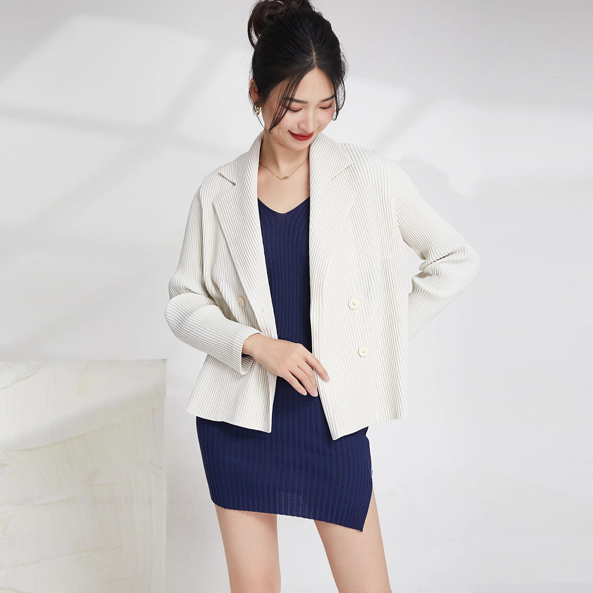 Spring Autumn New Solid Color Fashion Round Neck Long Sleeve Blazers Women High Street Casual Loose Cardigan Elegant Office Tops