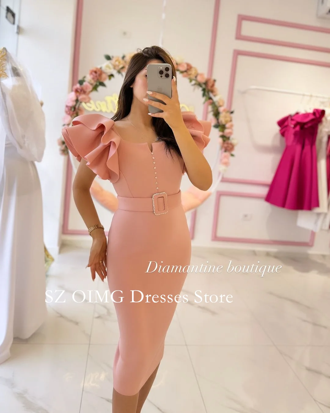 

OIMG 2024 New Summer Women's Maxi Black Crepe Satin Prom Dress Ruffles Sleeves Fashion Elegant Celebrity Vintage Party Dress