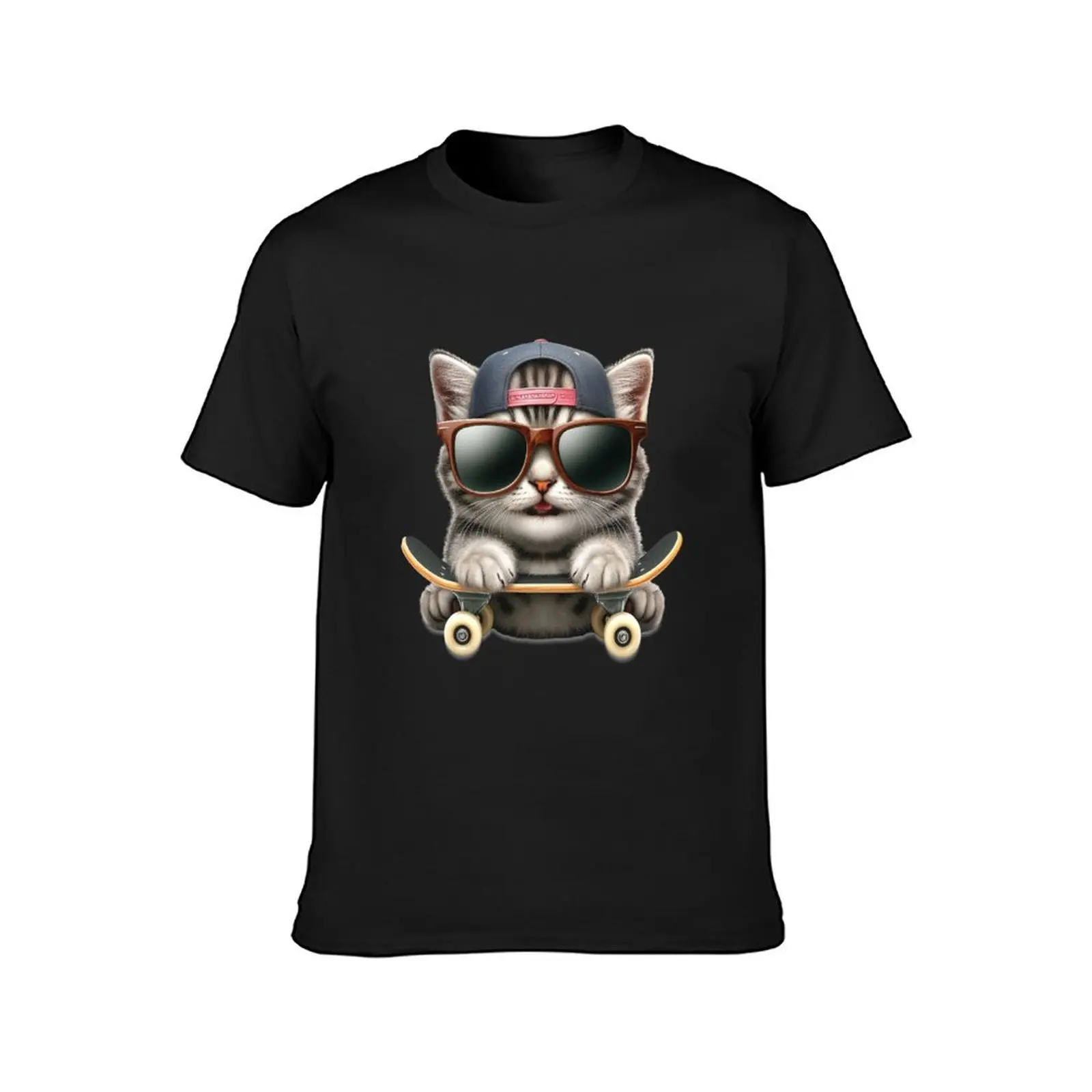 grinning kitten on skateboard T-Shirt Short sleeve tee summer top Blouse summer tops mens t shirts