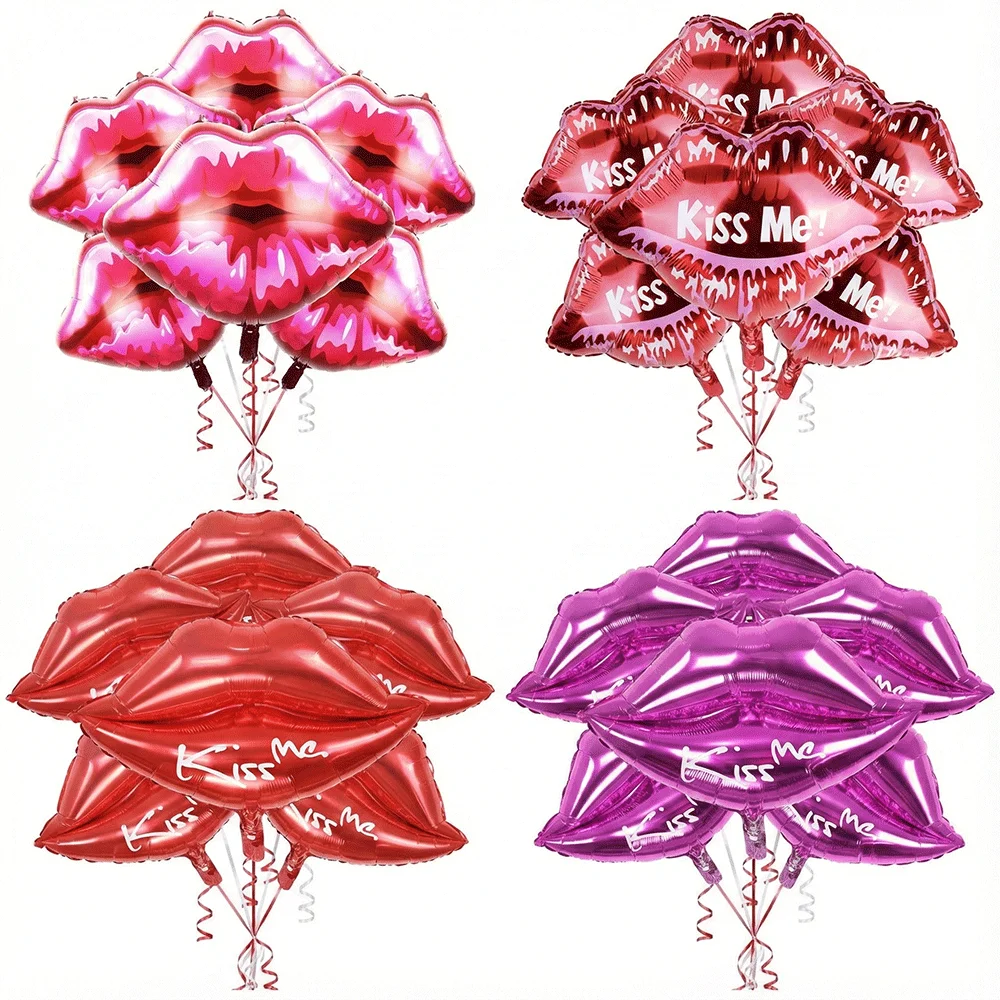 6pc Large Sexy Kiss Lips Foil Balloons Valentine's Day Decor Wedding Bachelorette Party Bridal Shower Helium Balloon Photo Props