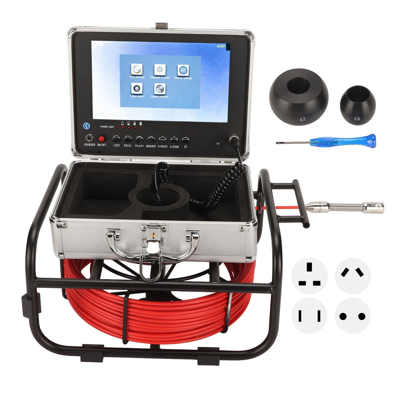 Pipe Endoscope Camera AHD 720P 8 Adjustable LED Light 9in LCD Display Sewer Camera 17mm Dia Sewer Camera Pipe Inspection Camera