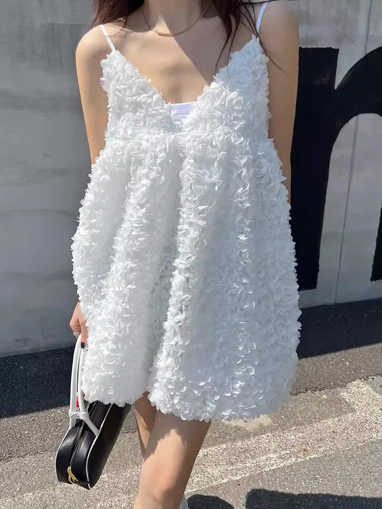 Vestido de Alça com Flores 3D de Alta Qualidade Liangliang, Novo Vestido de Verão Vintage Faionável com Camadas e Saia Curta