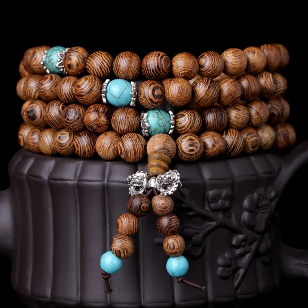 Pure Natural Chicken Wings Wood Beads Bracelet Men and Women Rosary 108MM Neck 0.6mm Blessing Lucky Hand String Chanting Sutras