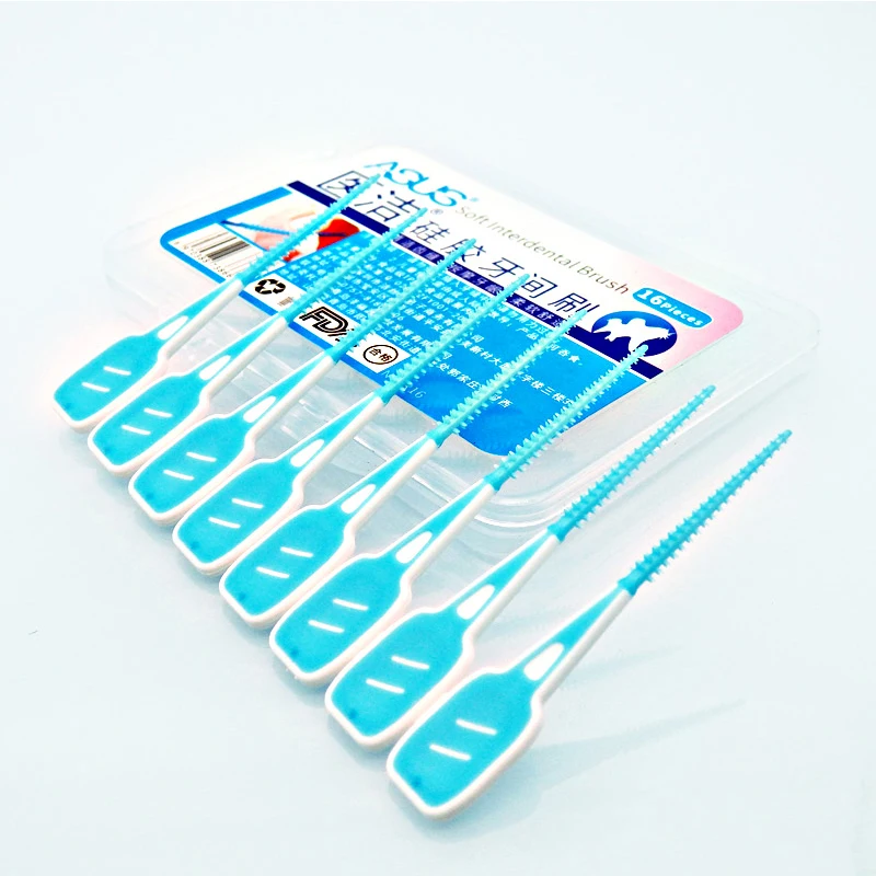 

16 Pcs Interdental Brushing Cleaning Floss Adult Toothbrush Toothpick Toothbrush Dental Portable Oral Care Tool Soft Silicone