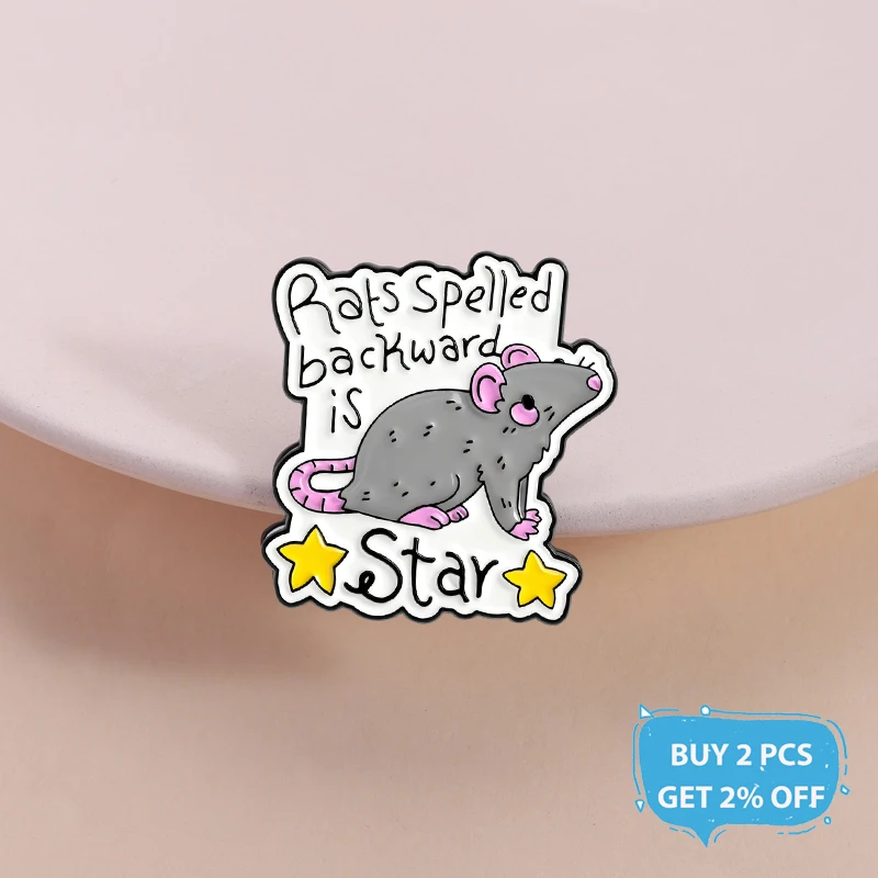 Rats Spelled Backward is Star Enamel Pin Funny Quote Wordplay Rat Pun Brooch Lapel Badge Jewelry Accessories Gift for Friends