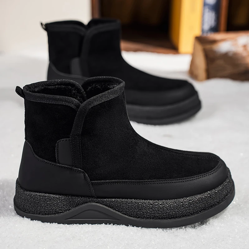 

Winter Suede Casual Shoes Men Snow Fashion Ankle Boots Comfortable Fur Platform Cotton Shoes Man High-top Designer Short Boot