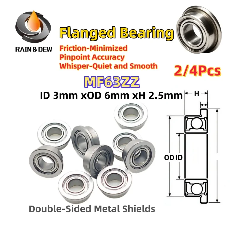 2/4Pcs MF63ZZ Bearing  ABEC-9 Flange Bearings 3X6X2.5 Mm  MF52ZZ MF74ZZ MF83ZZ MF84ZZ MF85ZZ MF95ZZ MF104ZZ MF105ZZ MF106ZZ