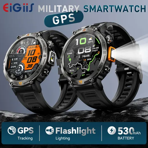 EIGIIS KE3Pro Reloj inteligente original para hombres con linterna LED con monitor de actividad física del sueño y frecuencia cardíaca con GPS Modo deportivo múltiple