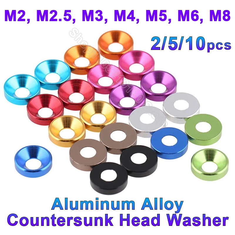 

2-10pcs Aluminum Washer M2 M2.5 M3 M4 M5 M6 M8 Colourful Anodized Countersunk Head Bolt Washers Aluminum Alloy Flat Head Gaskets