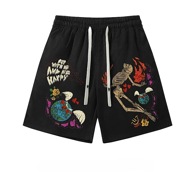 Hip Hop American High Street Hiphop Casual Cotton Shorts Boys Summer Trendy Brand Design Sense Printed Running Five-point Pants