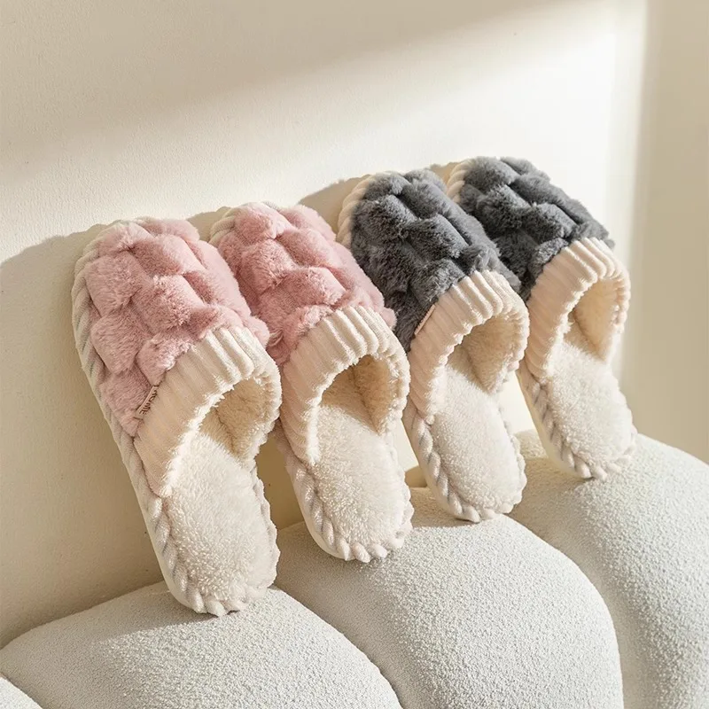 Cotton slippers for women autumn and winter indoor home household use anti slip soft sole warm couple plush slippers for men