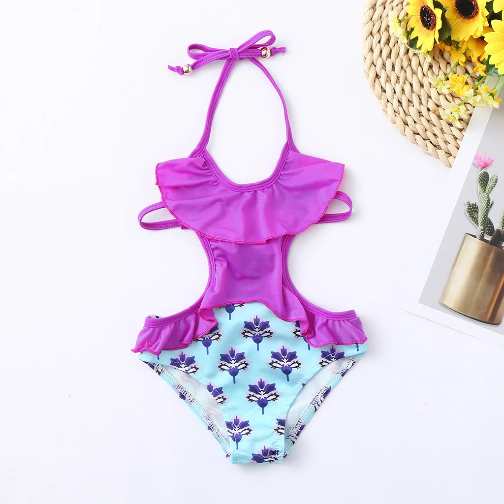 Girls Swimsuit Size 16 Swimsuit Ruffles Backless Summer Floral Jumpsuit Baby Swimwear Girl Print Romper Plain Bathing Suit Kids