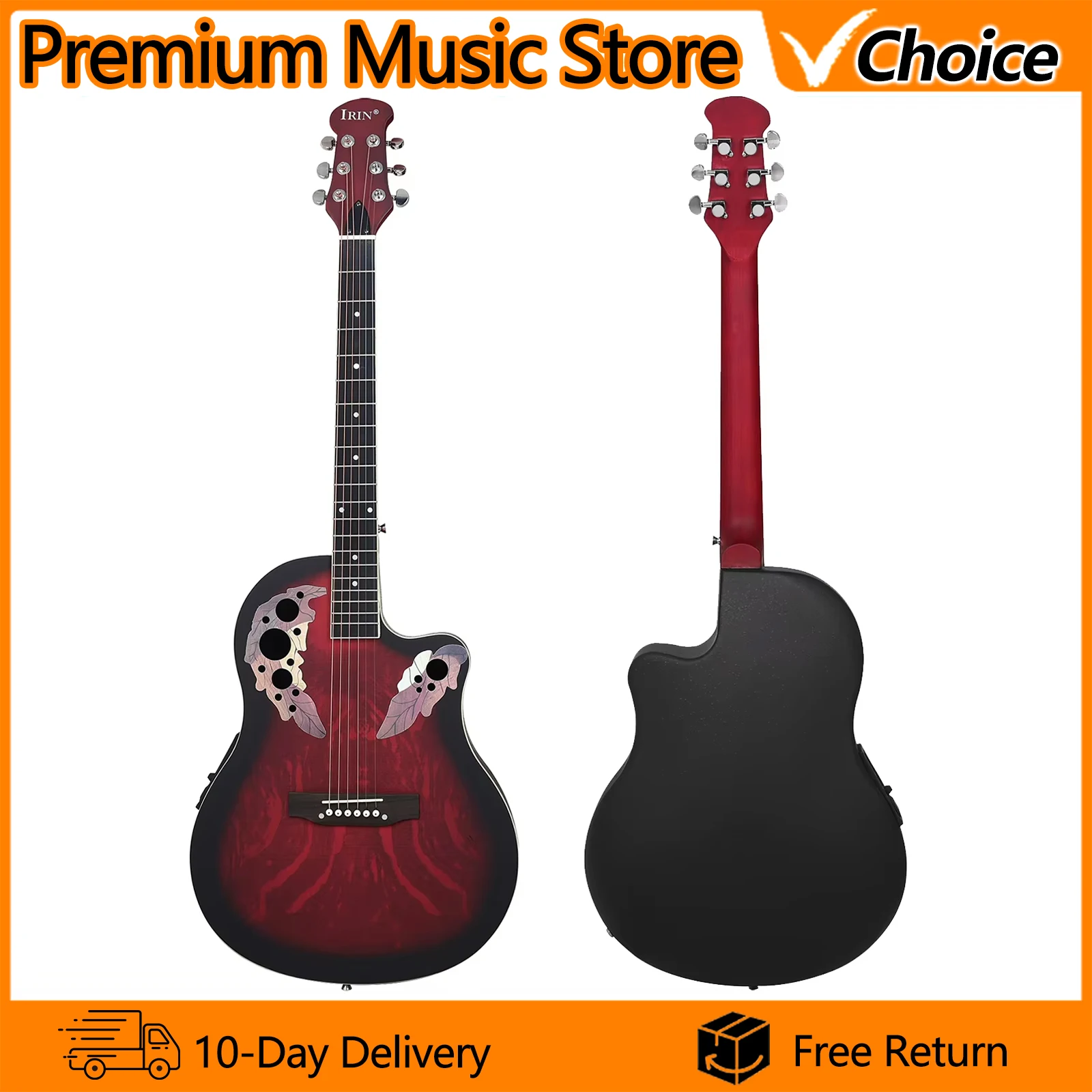 IRIN AR-2 Akustikgitarre, 6-Saiter Folk-Gitarre mit Equalizer, Fichtendecke, ABS-Rückseite und Zargen, gewölbter Rücken, verbesserte Resonanz