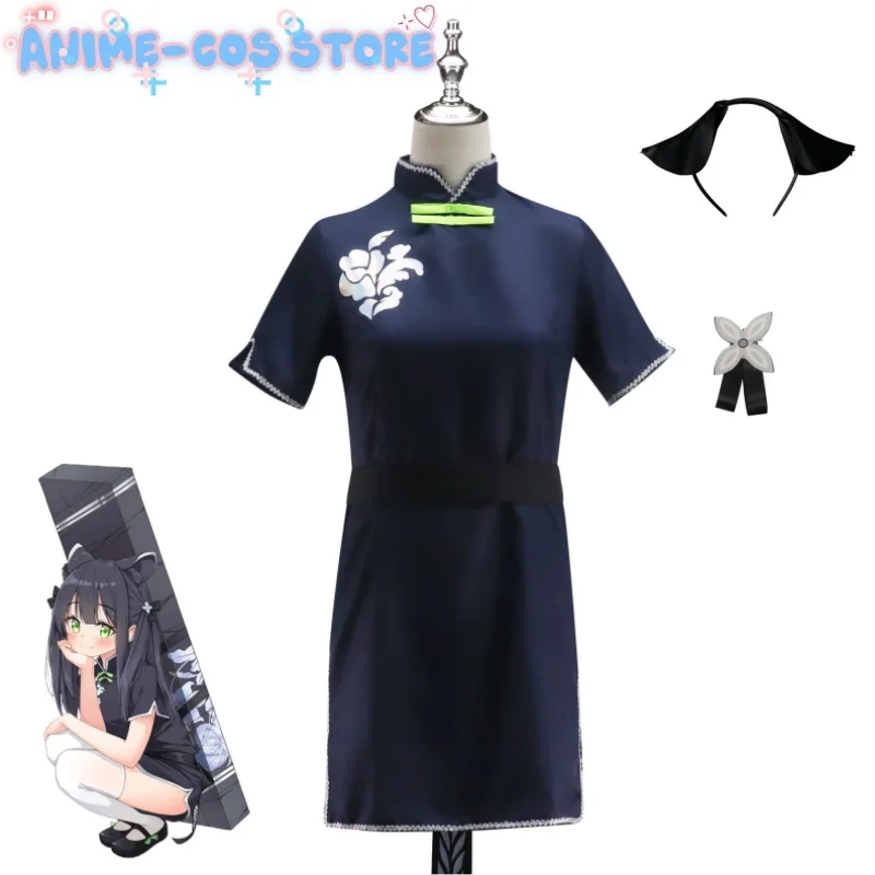 

Anime Game Blue Archive Cosplay costume Sunohara Shun Qipao Cheongsam Lolita Loli Dress Chilhood Double Ponytail Cat Ear Furry
