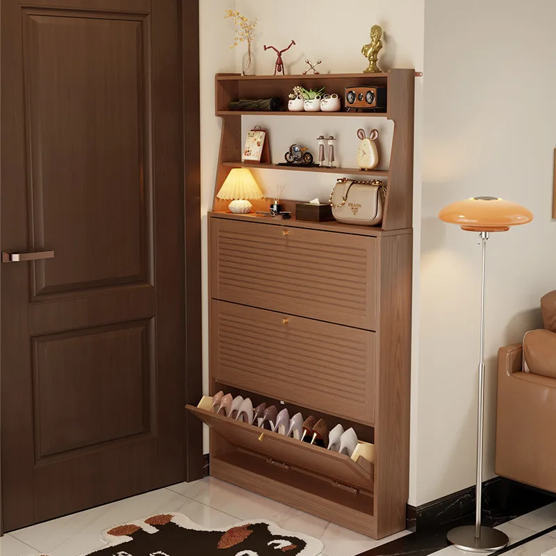 #For SC solid wood ultra-thin bucket tipping bucket shoe cabinet, large-capacity entrance at the entrance of the home