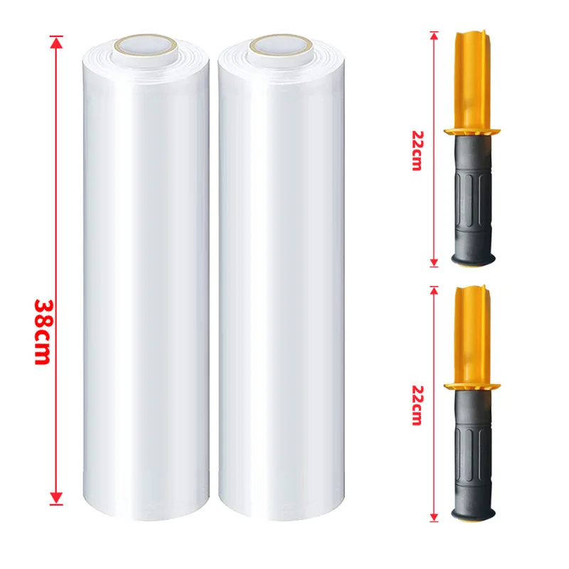 Clear Plastic Stretch Wrap Film Roll, Industrial Strength, 38 cm with Handles for Pallet Wrapping, Shipping Surface Protecti