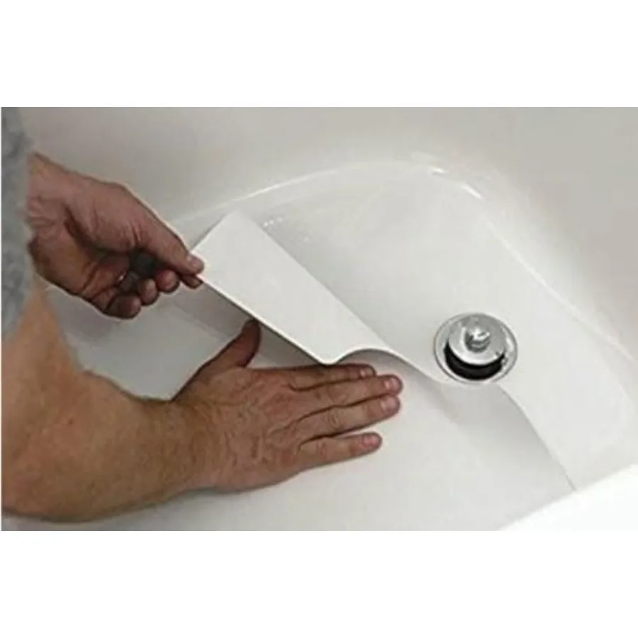 

16" X 40" White Adhesive Vinyl Anti Slip Non Skid Safety Bath Mat with Drain Cut Out
