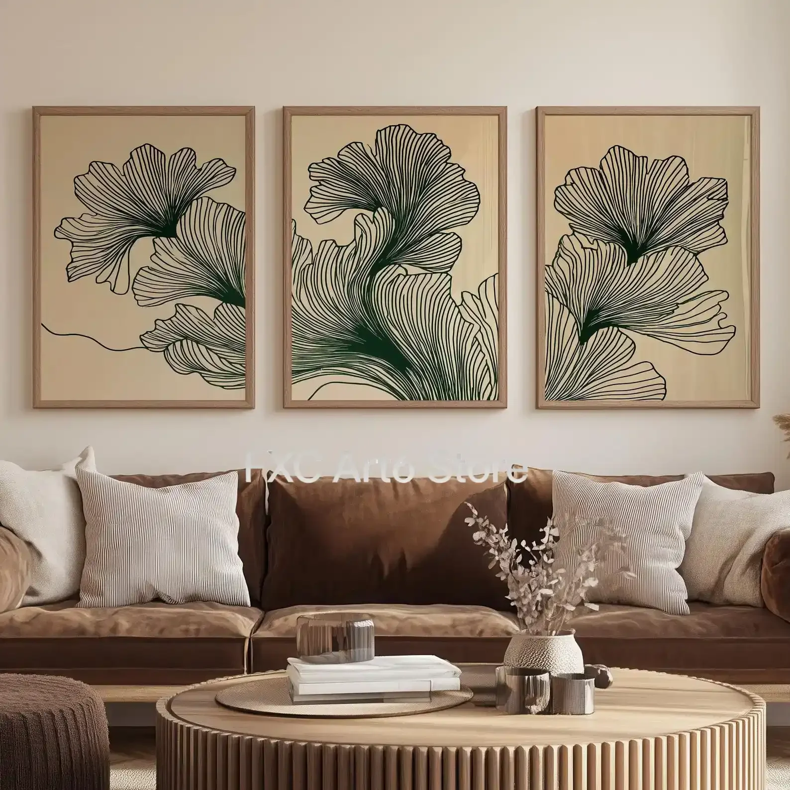 3pcs frameless /Set Abstract Floral Art Decor Prints -  Neutral Boho Flower Art Poster for Living Room and Bedroom Decortions Gi