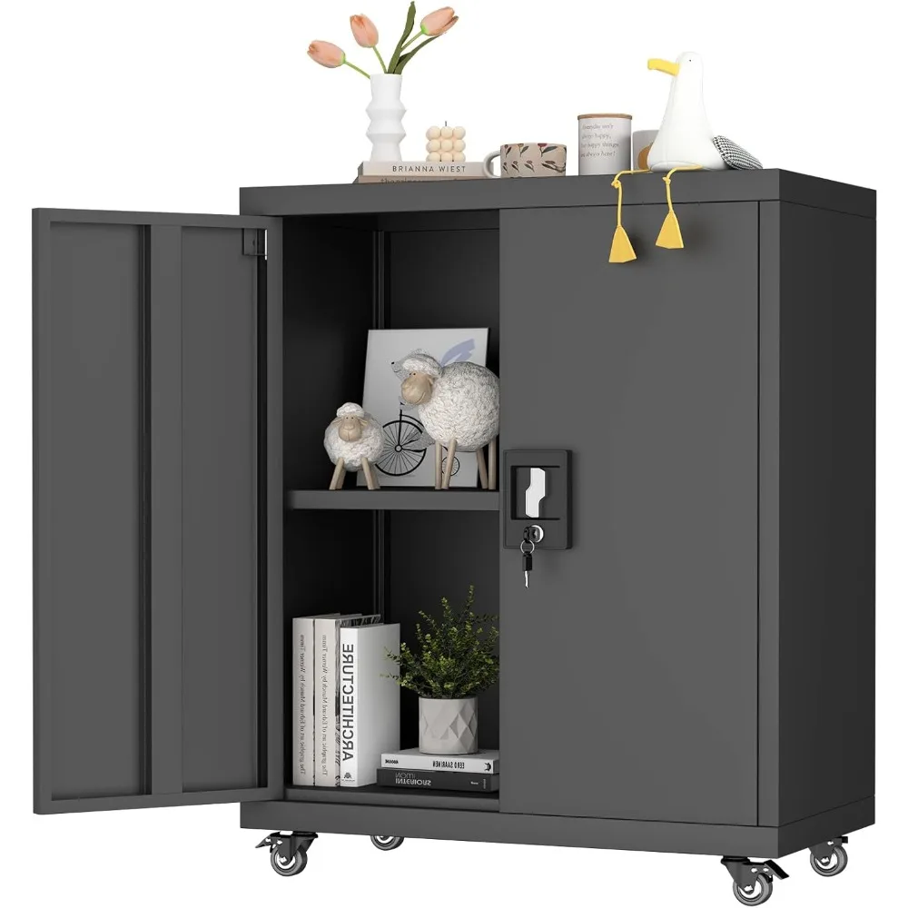 

Metal Garage Storage Cabinets with Wheels, 31.5" H Locking Storage Cabinet with Doors and Adjustable Shelves for Garage, Office