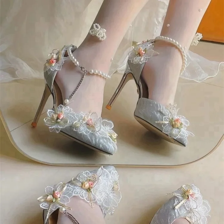 Elegant Pearl Decorated Pointed Toe High Heels Women's Fashionable Summer Shoes Increased Height Design Unique Style Wedding ...