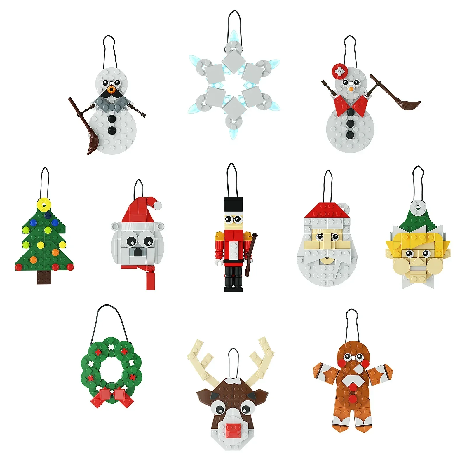 MOC Christmas Party Ornament Hanging Pendant Bricks Santa Claus Elk Snowman Building Blocks Set DIY Kids Puzzle Toy Xmas Gift