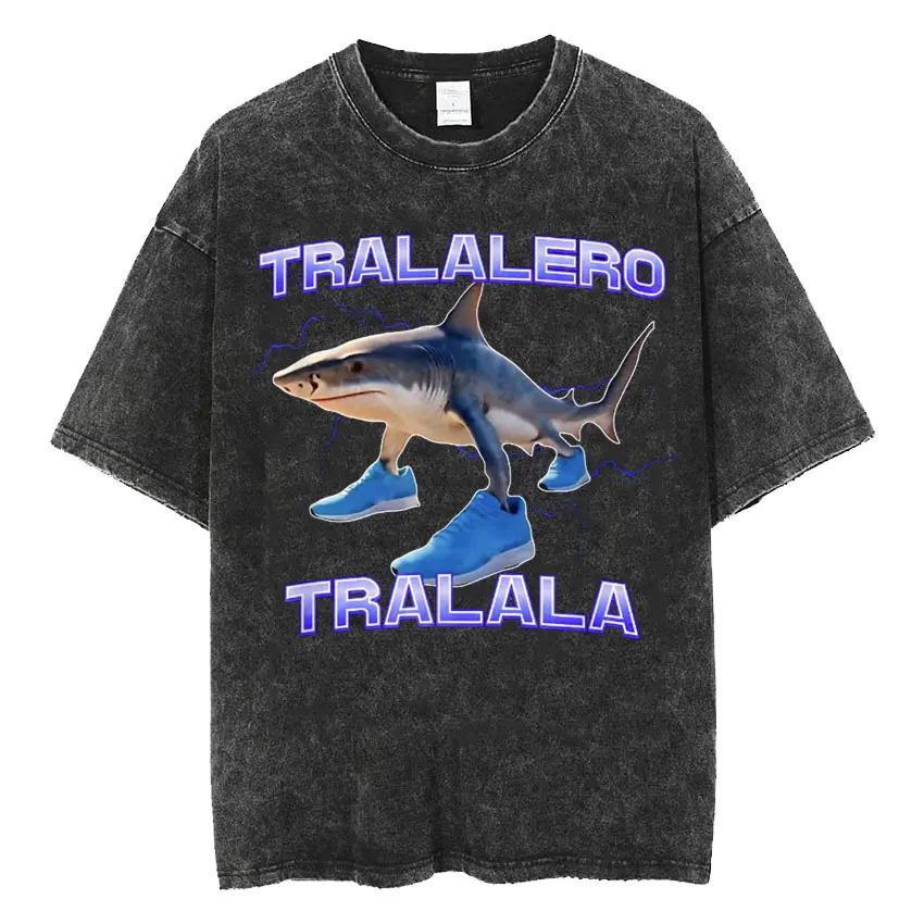

Funny Running Shark Tralalero Tralala Meme T-shirts Men Harajuku Fashion Trend T Shirt Unisex 100% Cotton Vintage Washed T-shirt