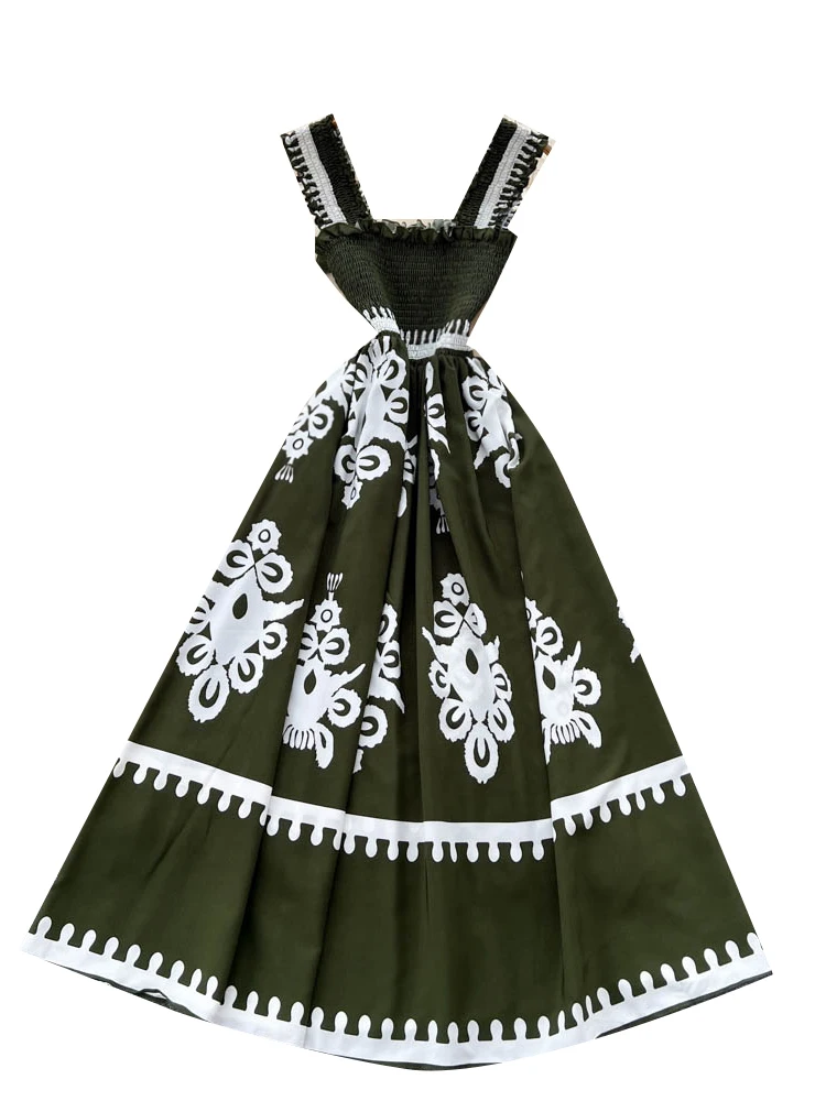 เอเล ยูโรเปียน คอร์ท เอสเล่ ลายดอกไม้ สายรัด Dr ผู้หญิง ฤดูร้อน หูไม้ เอวกระชับสัดส่วน เก๋ หรูหรา เลดี้ ลอง Dr