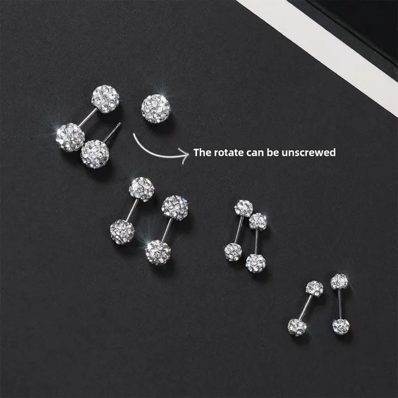 Round OL no-removal soft pottery full drill ball for Women, Hypoallergenic Tiny Stud Earrings, Daily Office Party Evening Gift