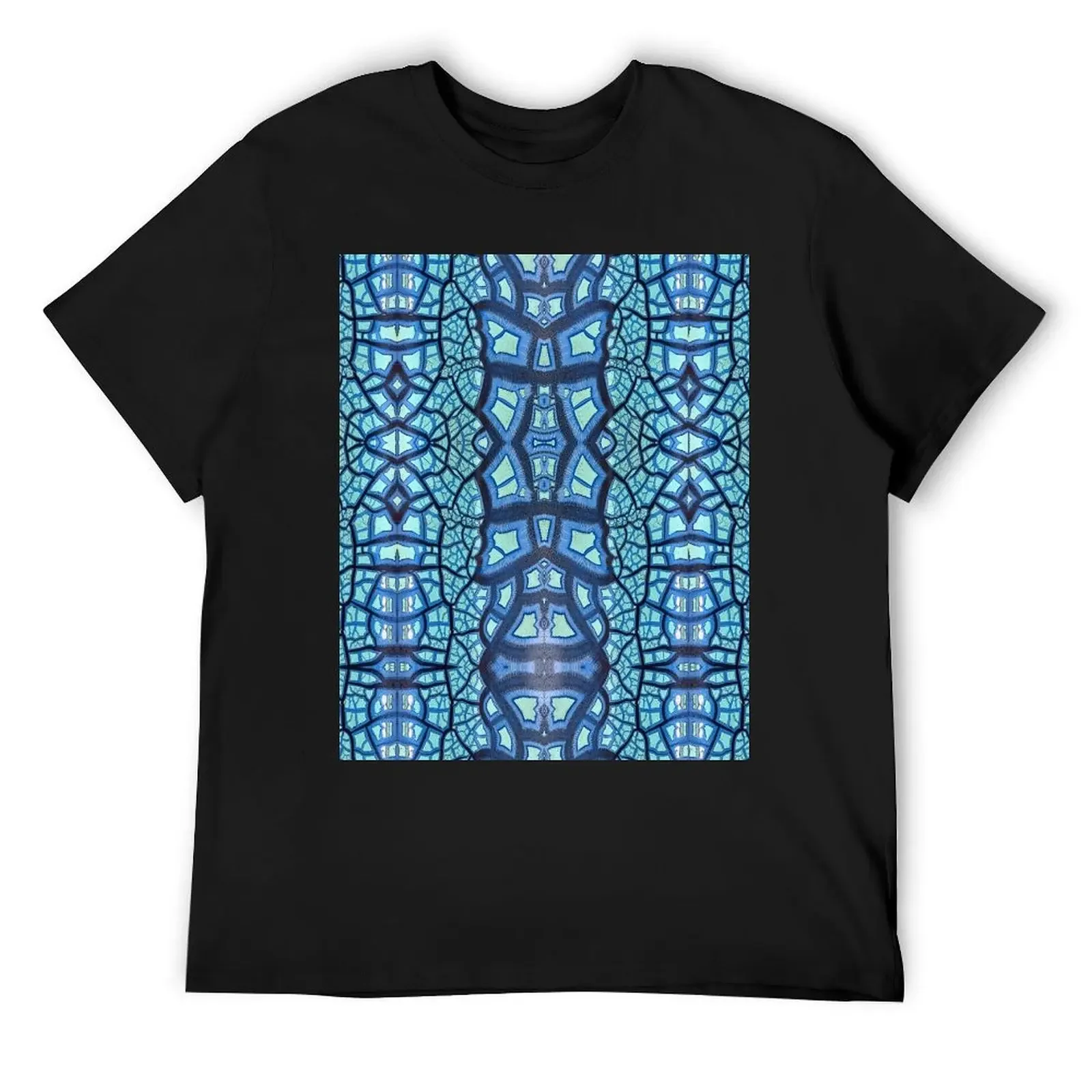 Peeling Paint Mandala-style Mosaic Pattern - Blue Jade - Vicki Hadfield T-Shirt man t shirt men graphic t shirts