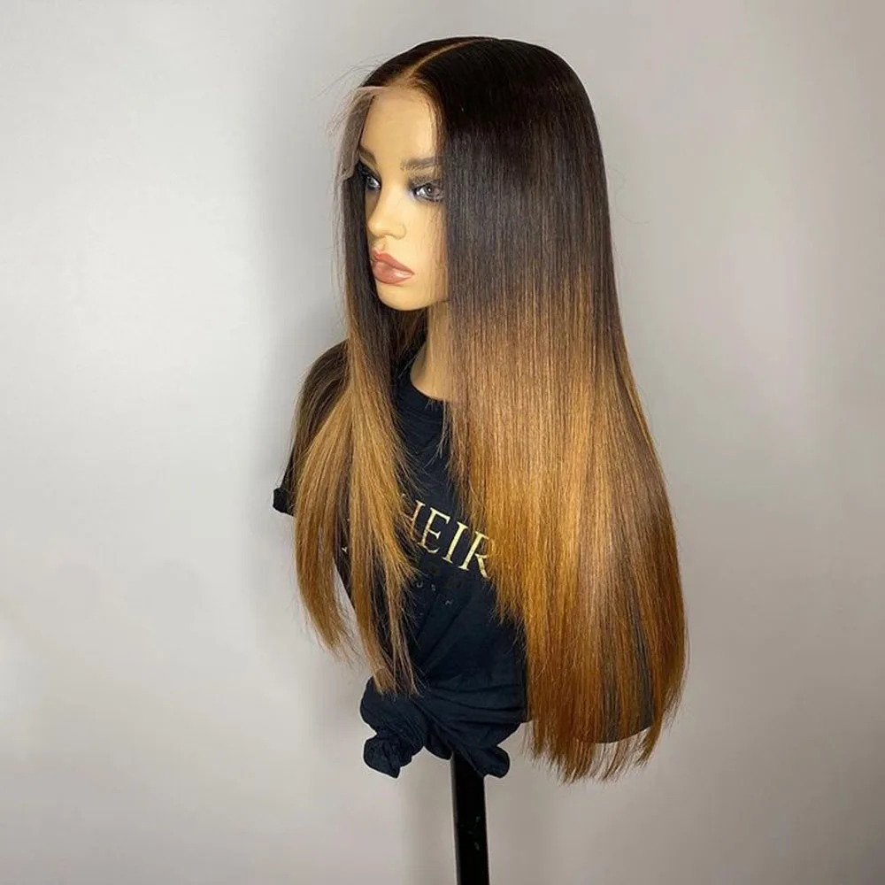 Long Ombre Blonde Brown Glueless Straight Soft 26“ 180Density Lace Front Wig For Black Women BabyHair Preplucked Heat Resistant