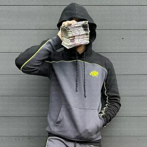 Imagen 2 del producto Sudaderas con capucha de bloques de colores a rayas para hombre, sudadera con bordado de letras y cordón, sudadera informal de gran tamaño, sudaderas con capucha