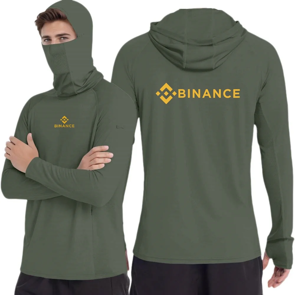New Youth Binance Crypto Tshirt Mens Long Sleeve Hoodie UPF50+ Performance Sun Shirts Hiking Fishing Sunscreen Ice Silk Tops